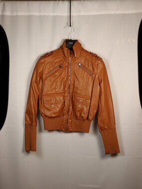 Faux Leather Bomber Jacket – Size Medium – Black Pleather Zip Up Moto Jacket